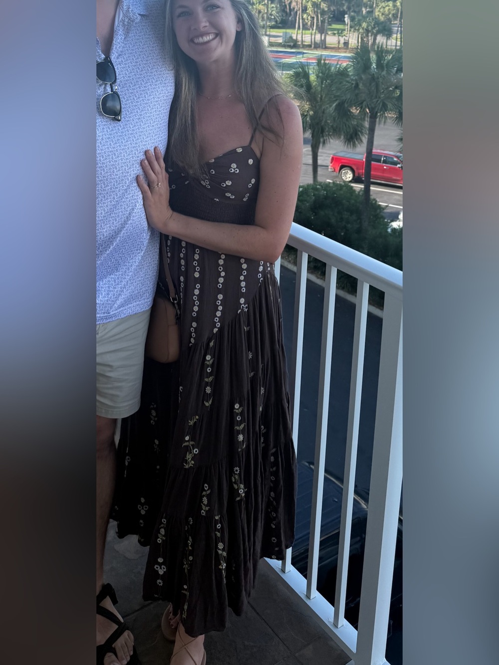 Free People Brown Floral Maxi Dress with Spaghetti Straps
